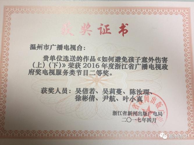 制作选送的作品荣获浙江省广播电视政府奖电视服务类节目二等奖